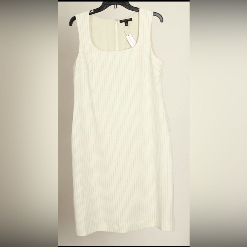 Banana Republic Dress Women’s 12 White Pinstripe A Line Sleeveless Lined Stretch